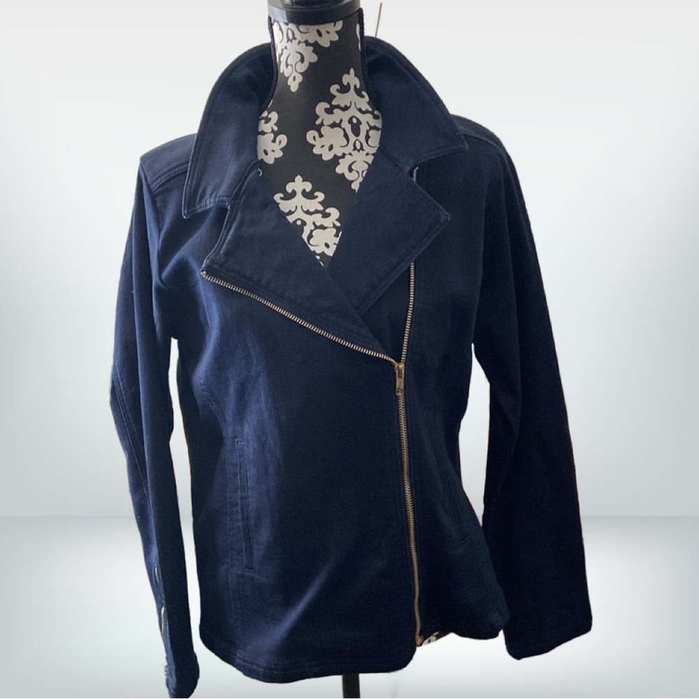 IMAN Denim Moto Jacket Dark Indigo Medium - Picture 4 of 12